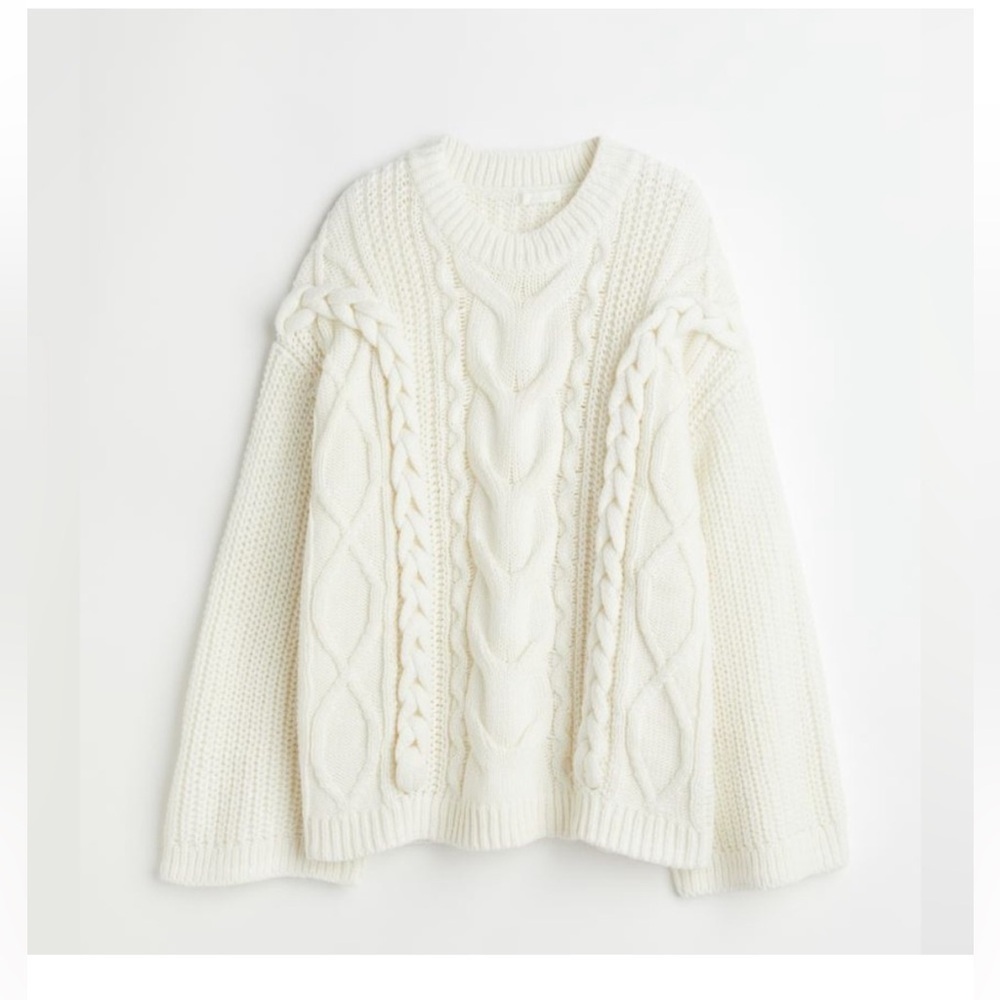 H&M Chunky White Cable Knit Sweater- Small